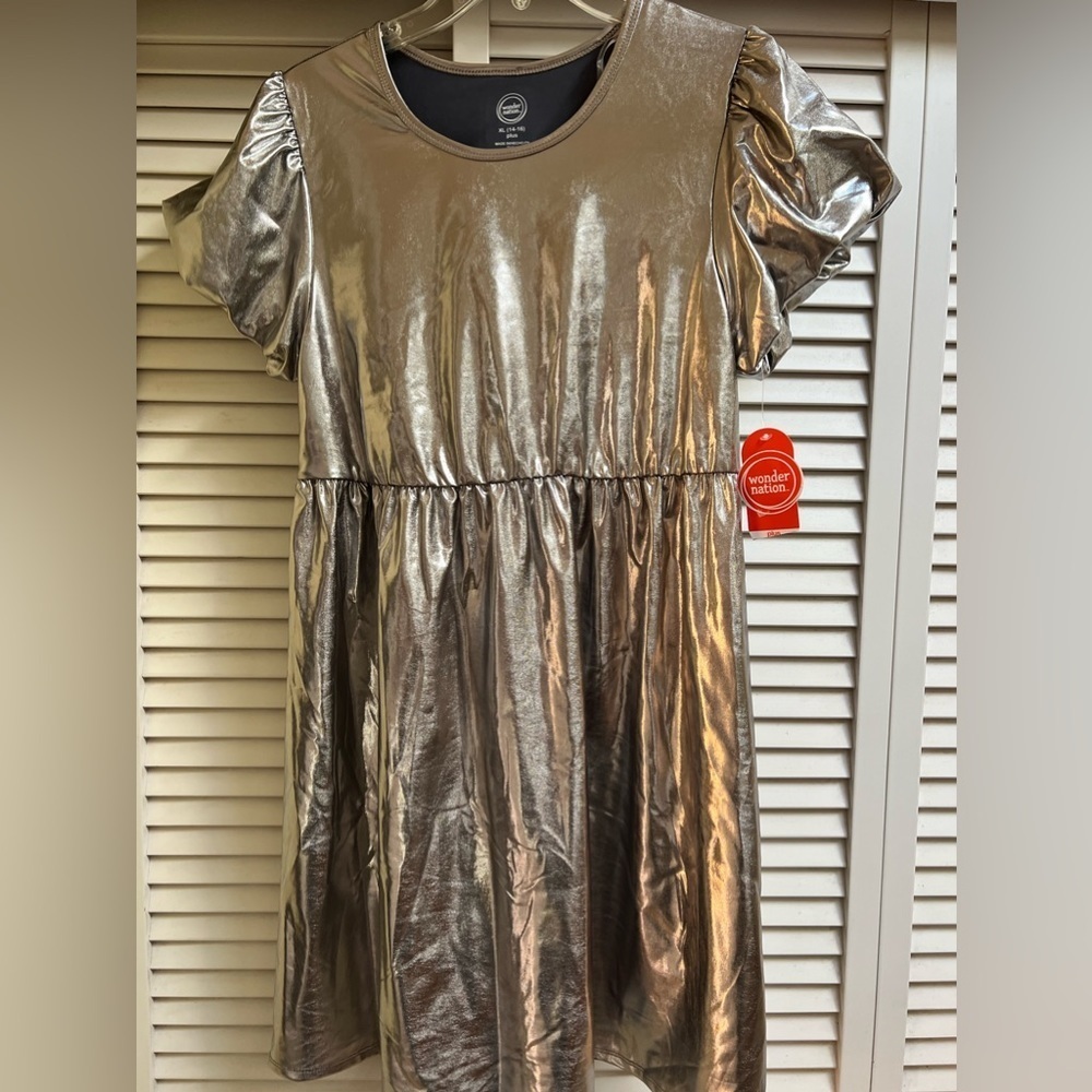 Brand New Shiny Silver Girls Sz 14-16 Fancy Dress